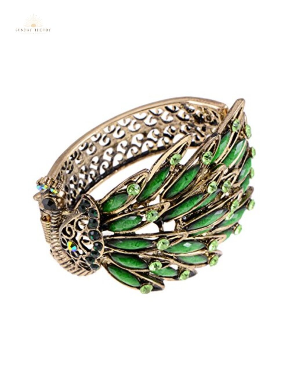 Vintage Peacock Cuff Bangle Bracelet with Rhinestones